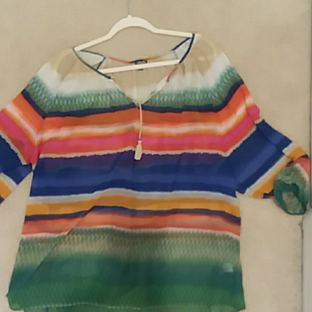 Multi colored striped 2x blouse